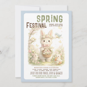 Invitación Festival de Primavera Conejito Lindo Floral Pascua
