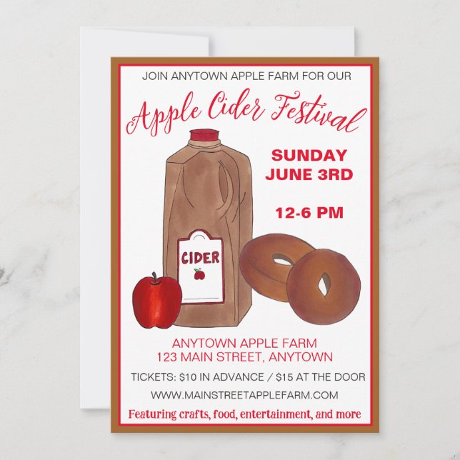 Invitación Festival de sidra de Apple Orchard Donuts otoño Ha (Anverso)