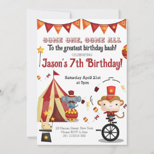 Invitación Festival del Carnaval de Circo Animales Niños Cump