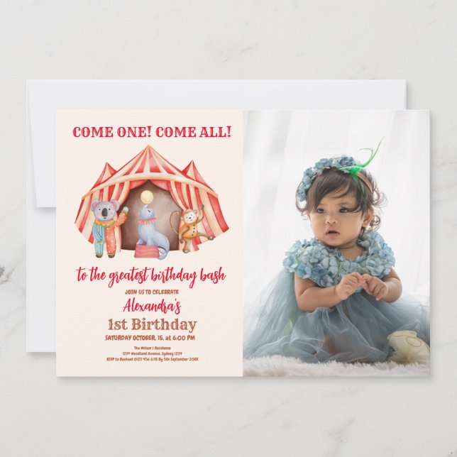 Invitación Festival del Carnaval de Circo de Foto Primer Cump (Anverso)