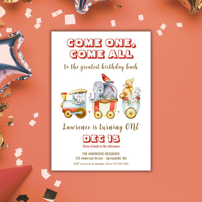 Invitación Festival del Carnaval de Circo Tren Animal Cumplea (Circus Carnival Festival Animal Train Kid Birthday Invitation)