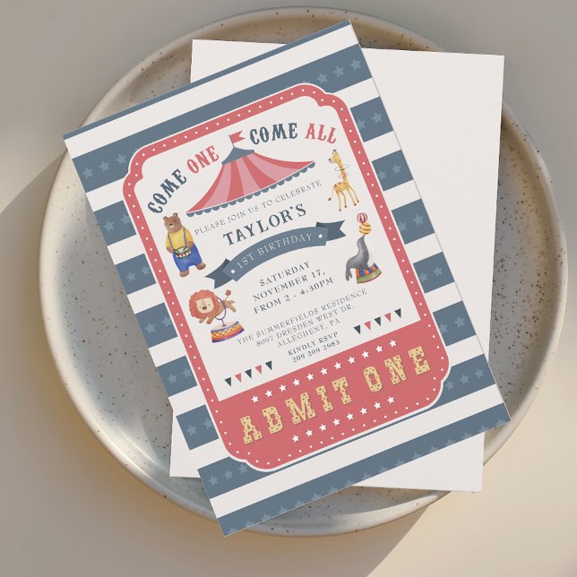 Invitación Festival del Circo Carnaval Primer Fiesta de Cumpl (1st Birthday Circus Carnival Party Invitation)
