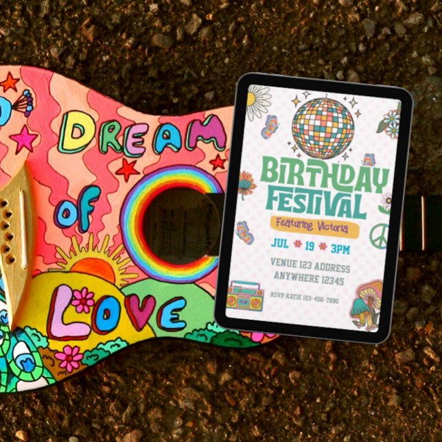 Invitación Festival del Cumpleaños de la Era Retro (Subido por el creador)