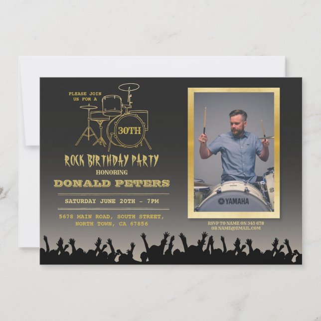 Invitación Festival del cumpleaños de rock - Foto de música c (Anverso)