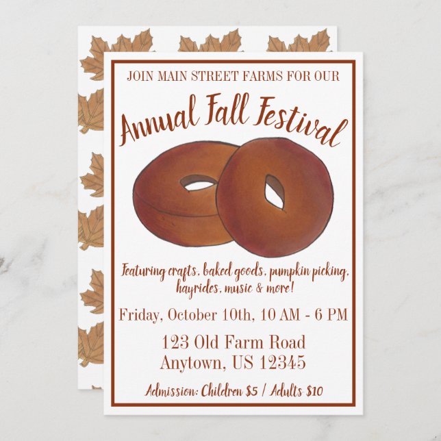 Invitación Festival del Otoño Cider de Apple Donut Maple Leaf (Anverso / Reverso)