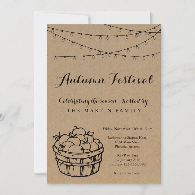 Invitación Festival del otoño Fiesta| Papel Kraft ruso (Anverso)