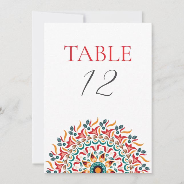 Invitación Festival Elegance Mandala Wedding Table Number (Anverso)