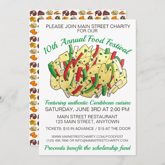 Invitación Festival jamaiquino de comida caribeña Ackee & Sal (Anverso / Reverso)