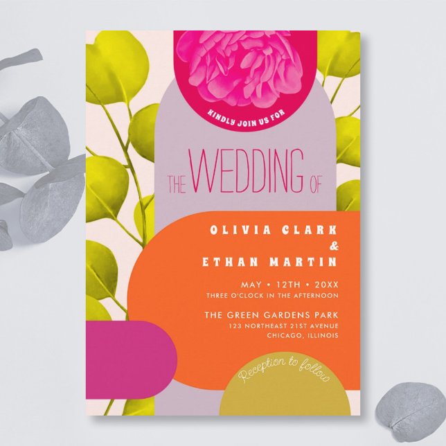 Invitación Festival moderno brillante Jardín Boda geométrico (Subido por el creador)