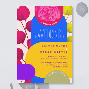 Invitación Festival Neon Moderno Jardín Boda Geométrico Invi