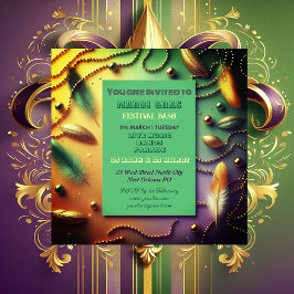 Invitación Festival Pastel Mardi Gras Bash Feather Beather