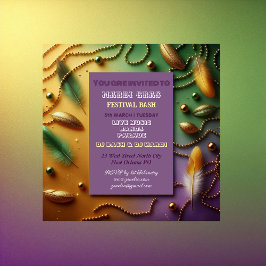 Invitación Festival Pastel Mardi Gras Bash Feather Beather