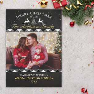 Invitación Festive Black Tartan Plaid Christmas Photo