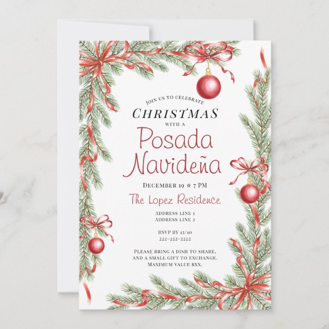 Invitación Festive Christmas Ornament Mexican Posada Navideña (Anverso)