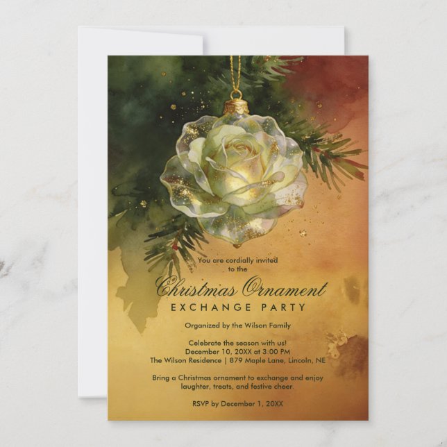 Invitación Festive Christmas Ornament Shaped Like a Rose (Anverso)