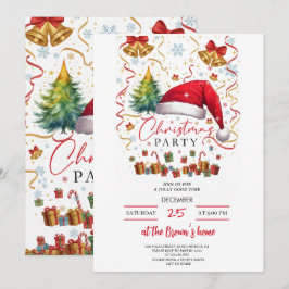 Invitación Festive Christmas Party Invitation Red Santa Hat