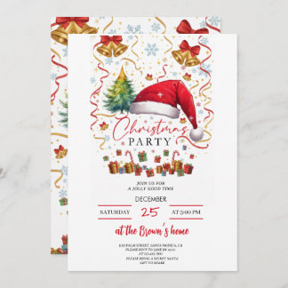 Invitación Festive Christmas Party Invitation Red Santa Hat
