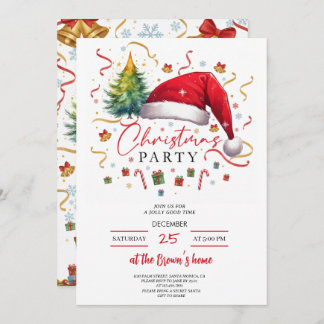 Invitación Festive Christmas Party Invitation Red Santa Hat