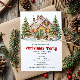 Invitación Festive Christmas Scene Red Green Holiday Invite