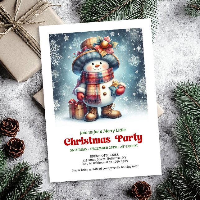 Invitación Festive Christmas snowman invite kids editable (Festive Christmas snowman invite kids cheer editable

)