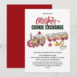 Invitación Festive Christmas Train Cookies Exchange Party