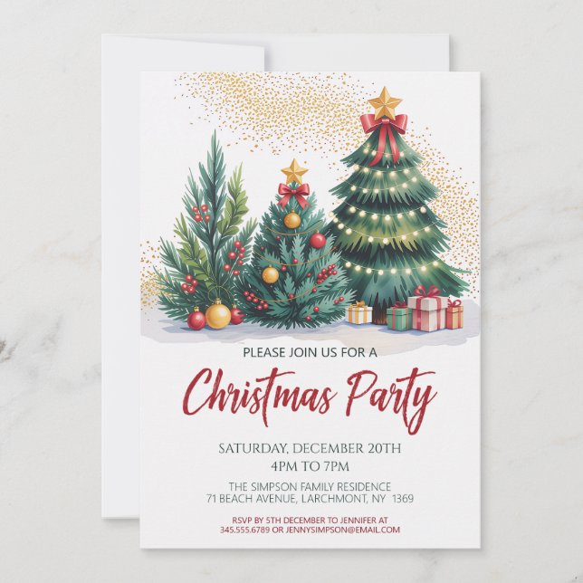 Invitación Festive Christmas Tree Party Invitation (Anverso)