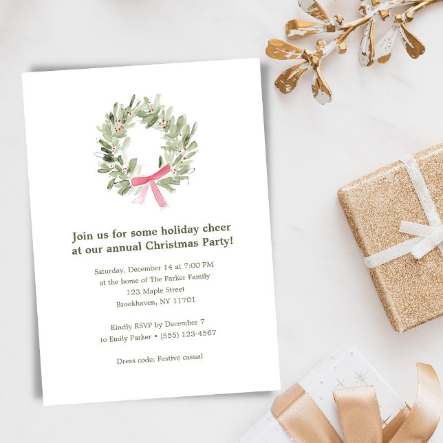 Invitación Festive Elegant Watercolor Wreath Holiday Party (Subido por el creador)