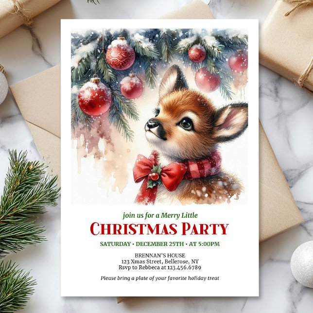 Invitación Festive fawn snowy forest cozy winter Christmas  (Festive fawn snowy forest cozy winter Christmas invite

)