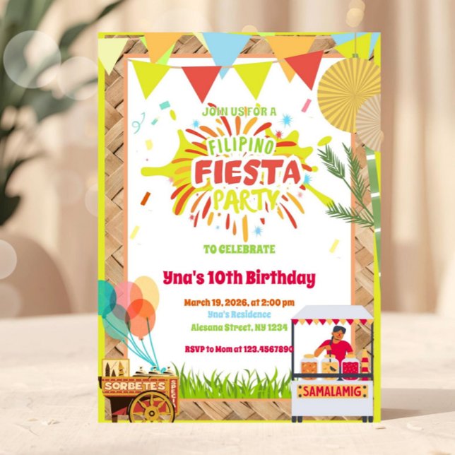 Invitación Festive Filipino Fiesta Birthday (filipino fiesta invitation, fiesta birthday invite, filipino birthday party, fiesta theme invitation)