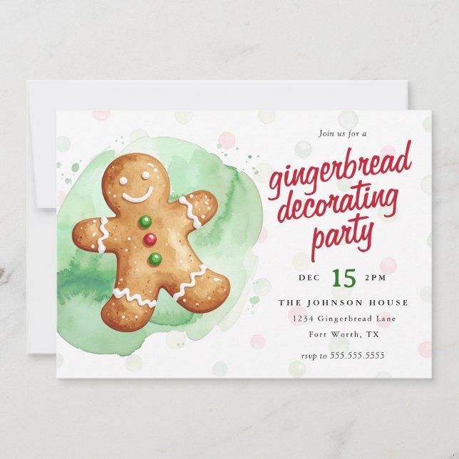 Invitación Festive Gingerbread Decorating Christmas Party (Anverso)