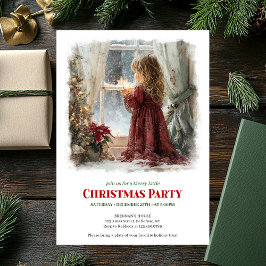 Invitación Festive girl awaits Santa printable Christmas 