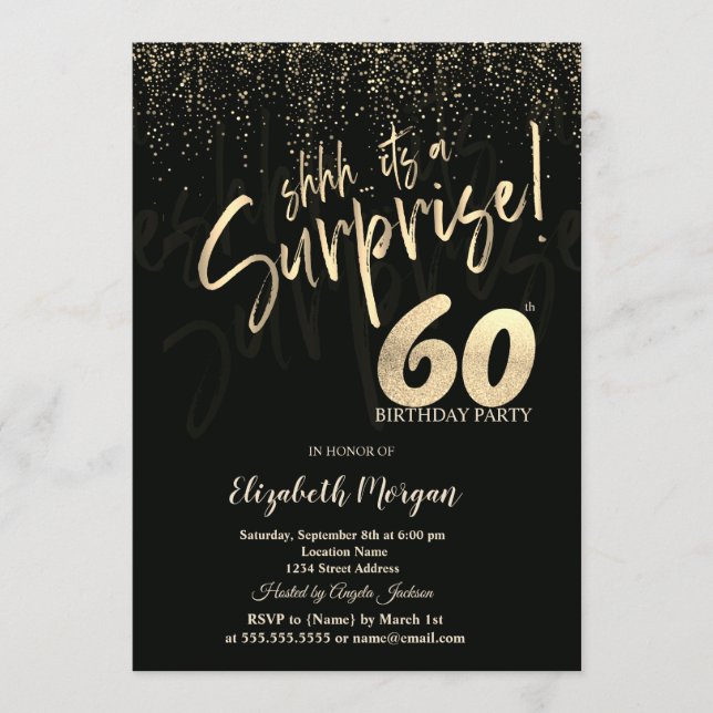 Invitación Festive Gold Surprise 60th Birthday Party (Anverso)
