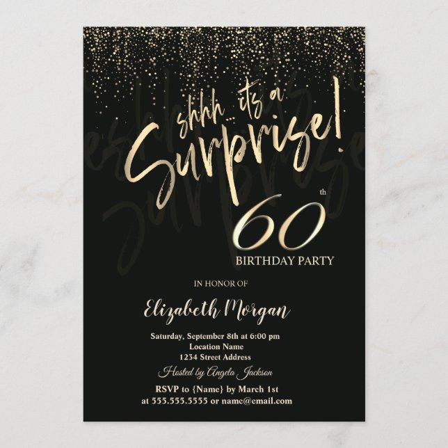 Invitación Festive Gold Surprise 60th Birthday Party (Anverso)