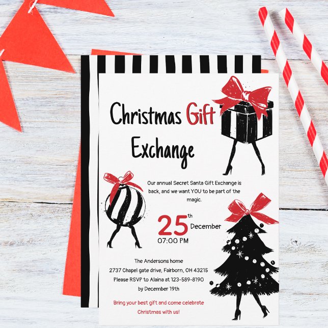 Invitación Festive Hand Drawn Christmas Gift Exchange Party (Subido por el creador)