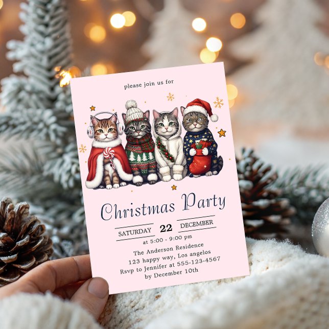 Invitación  Festive Holiday Cat | Cute Christmas Cats Party   (Subido por el creador)