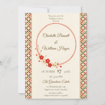 Festive Japanese Blossom Wedding Invitation