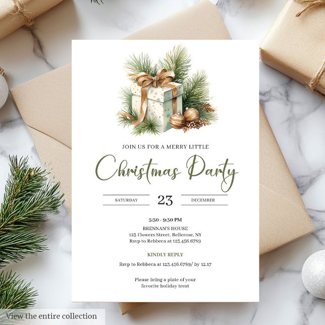 Invitación Festive Neutral Sage Scandinavian Christmas Party (Festive Neutral Olive Scandinavian Christmas Party)