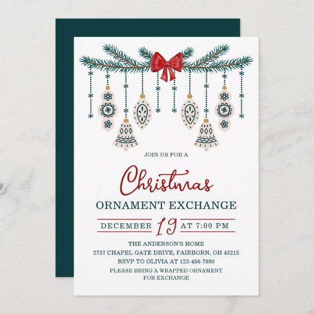 Invitación Festive Ornament Exchange Christmas Party (Anverso / Reverso)