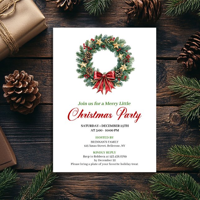 Invitación Festive Pine Wreath Christmas Party Invitation (Festive Pine Wreath Christmas Party Invitation)
