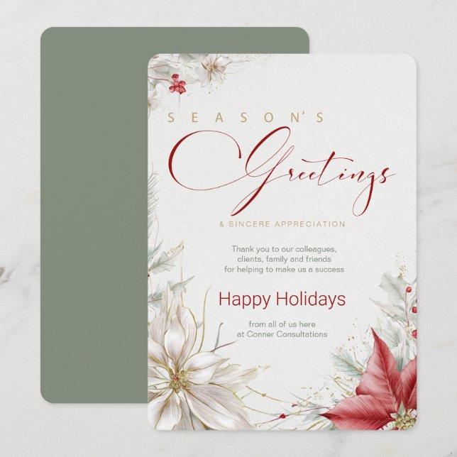 Invitación Festive Poinsettias Business Seasons Greetings  (Anverso / Reverso)