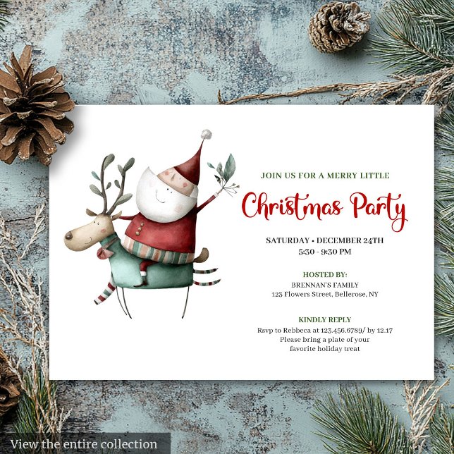 Invitación Festive Quirky Santa Watercolor Holiday Invitation (Festive Quirky Santa Watercolor Holiday Invitation)