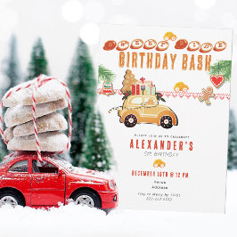 Invitación Festive Race Car Gingerbread Christmas Birthday