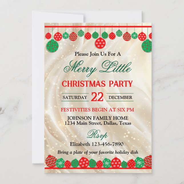 Invitación Festive Red and Green Ornaments Christmas Party (Anverso)