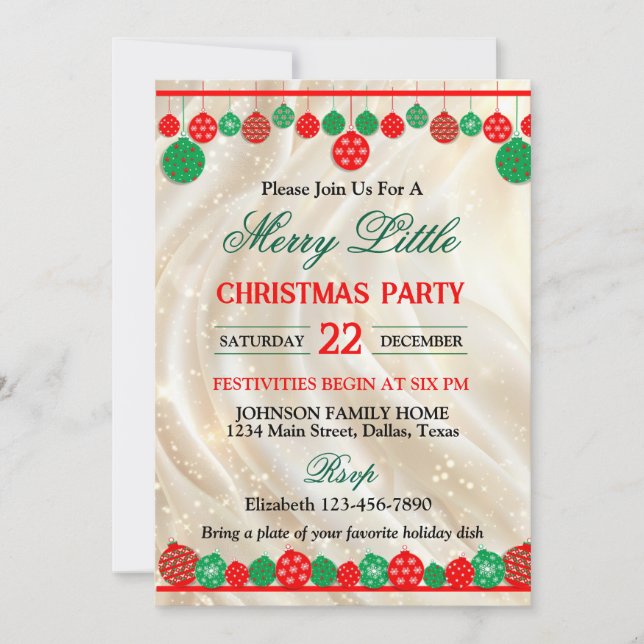 Invitación Festive Red and Green Ornaments Christmas Party (Anverso)