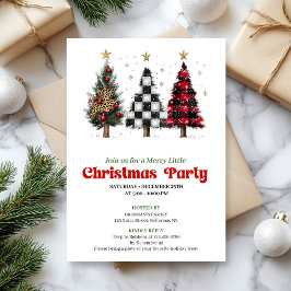 Invitación Festive red black buffalo Christmas tree invites