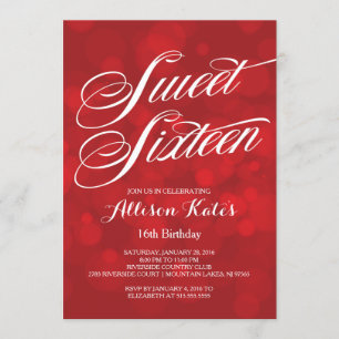 Invitación Festive Red Bokeh Lights Sweet 16TH Birthday