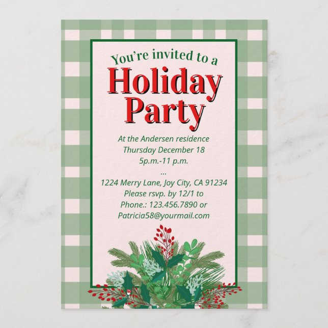 Invitación Festive red  & green plaid holiday party (Anverso)