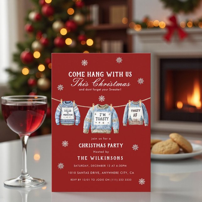 Invitación Festive Red xmas Sweater Christmas Party (Subido por el creador)