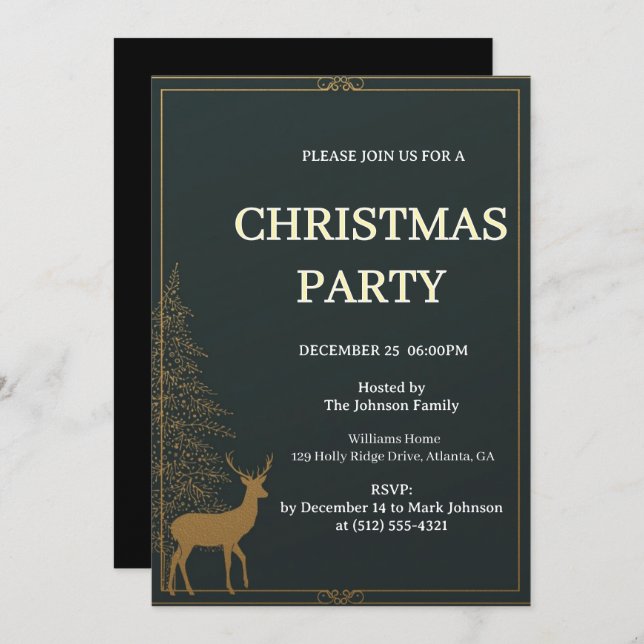 Invitación Festive Reindeer Christmas invitation (Anverso / Reverso)