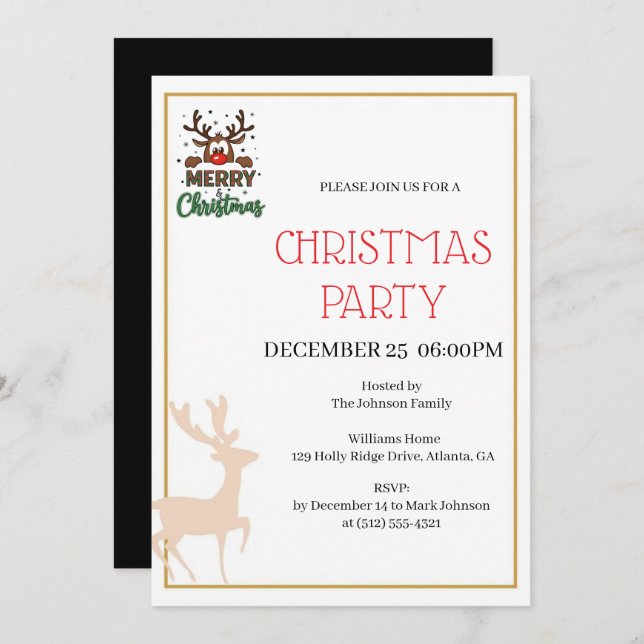 Invitación Festive Reindeer Christmas invitation (Anverso / Reverso)